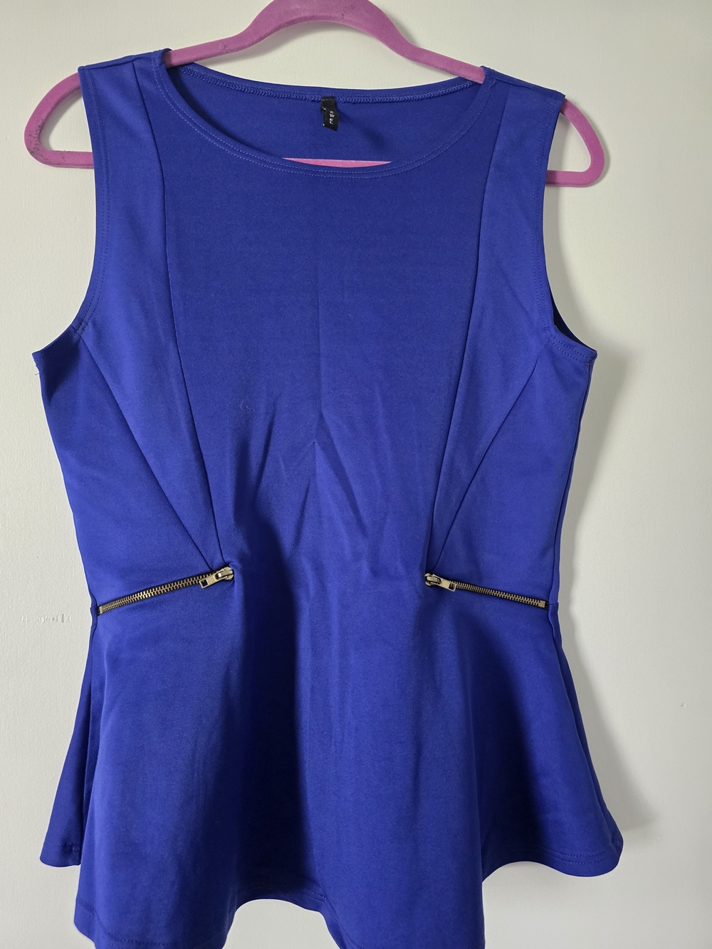B Jewel Royal Blue Sleeveless Peplum Top with Gold Zippers
